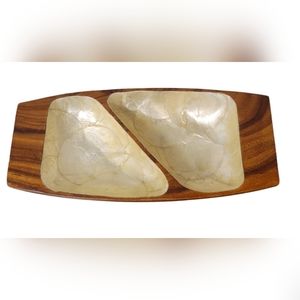 Capiz Shell and Teek Wood Bowl or Trinket Dish Vintage 60s